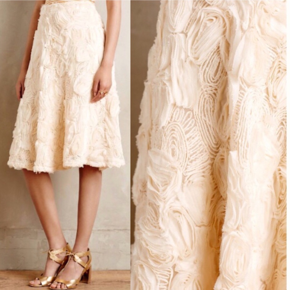 Anthropologie Tufted Blossom Midi Skirt Sz 6 NWT